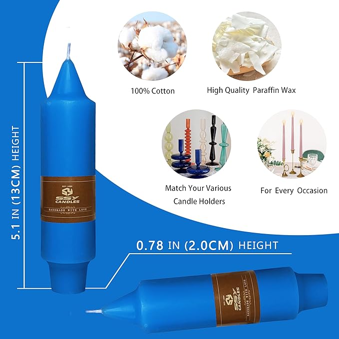 5 Inch Short Taper Candles Candle Sticks Handmade Unscented Set of 4 Smokeless Long Burning Tapered Candle for Wedding Decoration Party(Drak Blue)