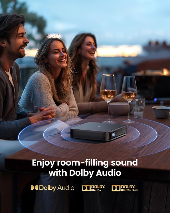 Dangbei Atom Portable Laser Projector, Google TV with Official Netflix, 1200 ISO Lumens, 180" Display, 1080p (4K Input), 3D Ready, Dolby Audio, 1.87" Ultra-Thin Home Theater Projector