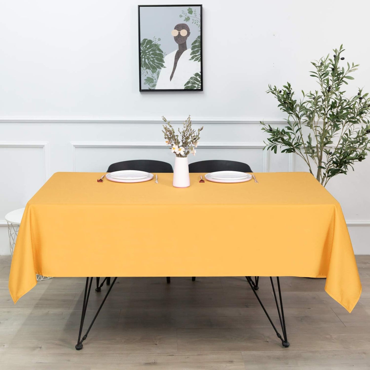 sancua Rectangle Tablecloth - 60 x 60 Inch - Stain and Wrinkle Resistant Washable Polyester Table Cloth, Decorative Fabric Table Cover for Dining Tables, Buffet Parties and Camping, Gold