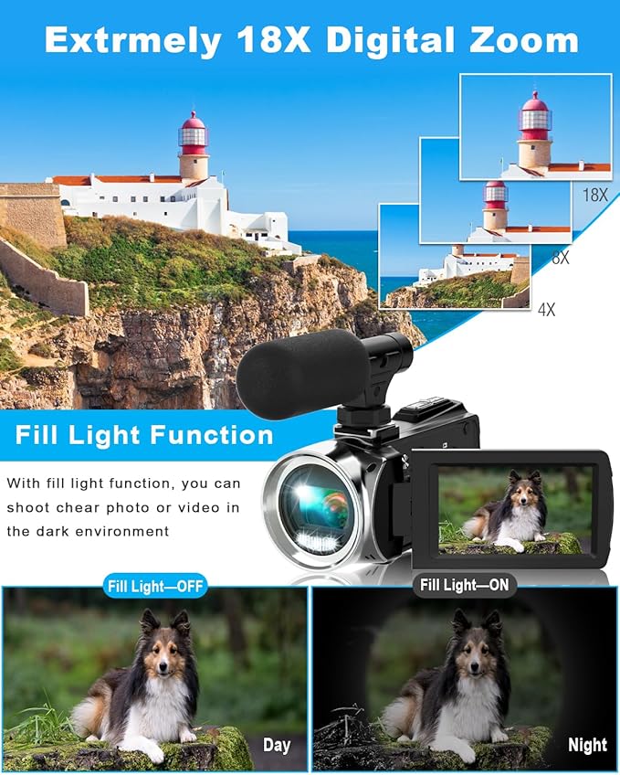 Video Camera Camcorder FHD 4K 36MP Vlogging Camera for YouTube Video Recorder 3.0" 270 Degree Rotation Screen Video Cameras for Filming with Microphone,32GB SD Card (Black)