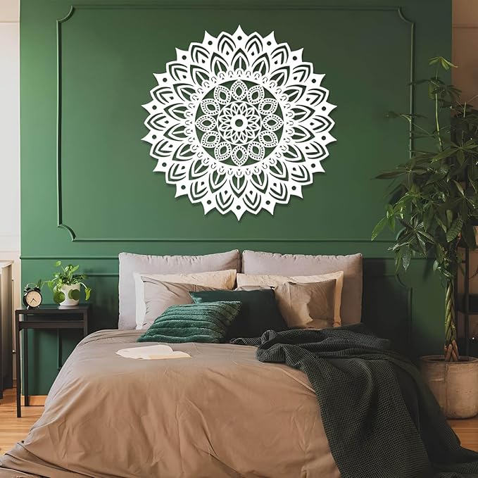 Metal Mandala Wall Decor, Metal Mandala Lotus Flower Wall Art, Flowers of Life Art, Lotus Flower Wall Hanging, Yoga Decor, Living Room Wall Hanging (Silver, 28"x28"|70x70cm)