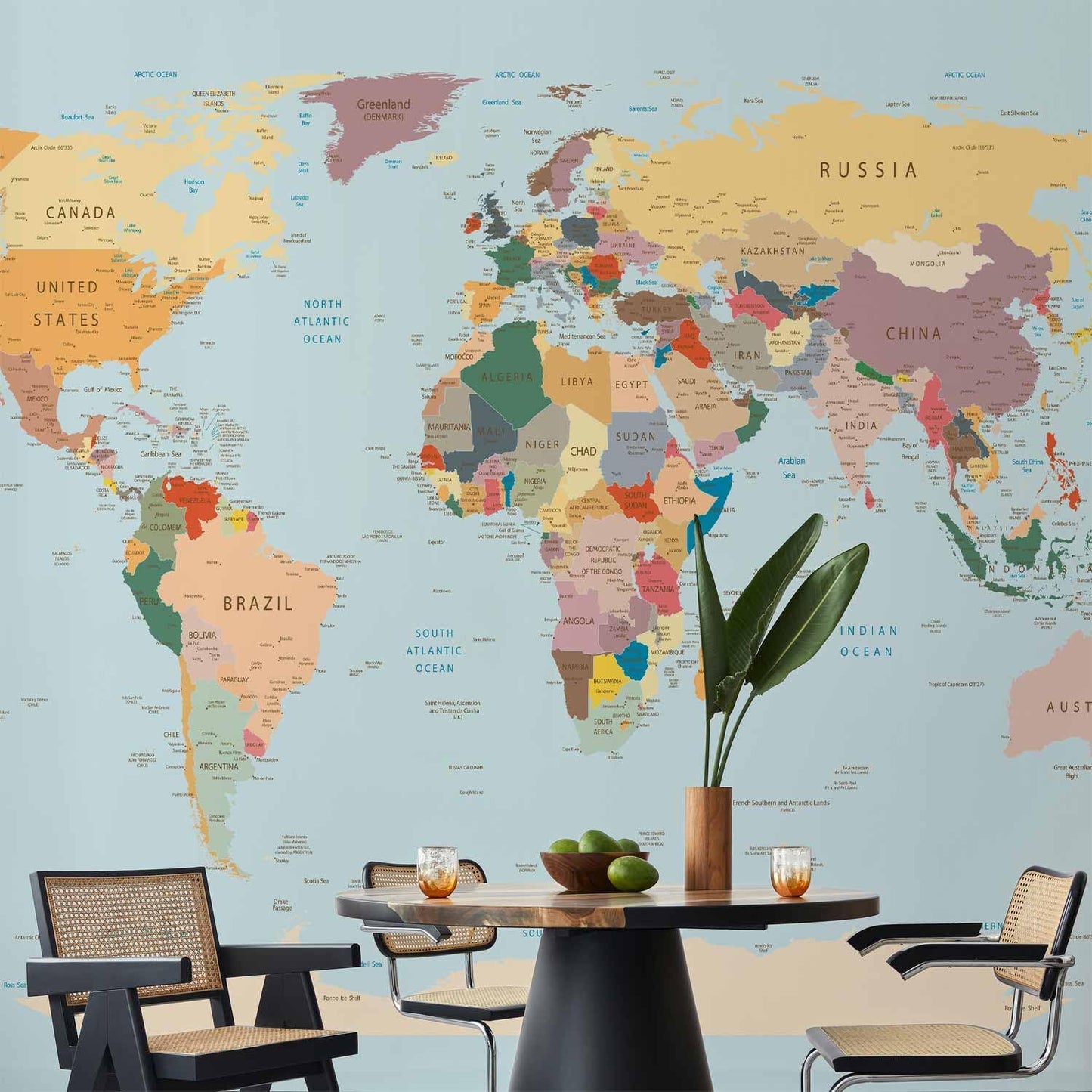 artgeist Premium Wall Mural World Map 79x55 in - XXL Non-Woven Wallpaper Fleece Wall Decor Photo Print Picture Image Design Home Map of The World k-B-0001-a-c
