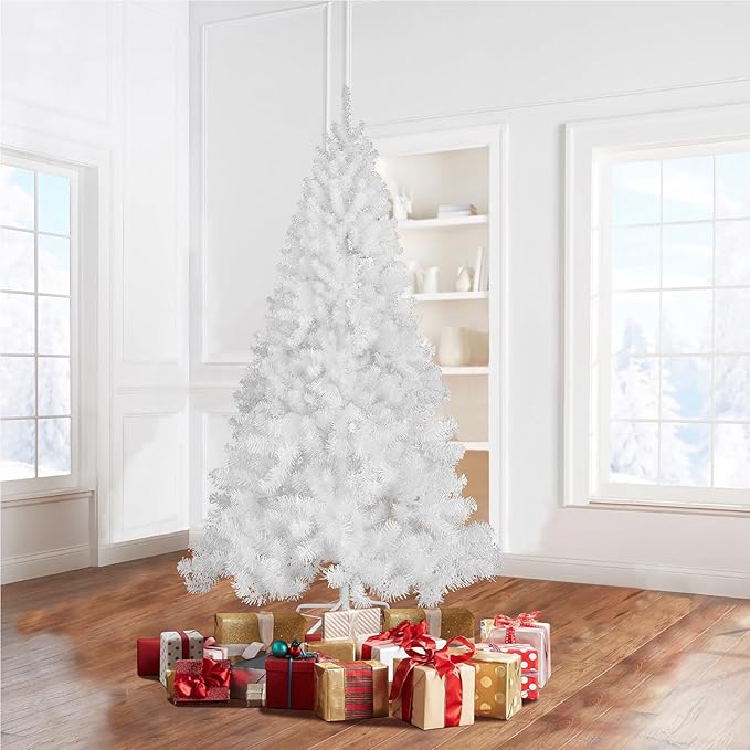PLKO 7FT Artificial Holiday Christmas Tree，Artificial Christmas Tree Xmas Pine Tree with Stand and Soft White Branch for Holiday Indoor Outdoor,1020Tips(White)