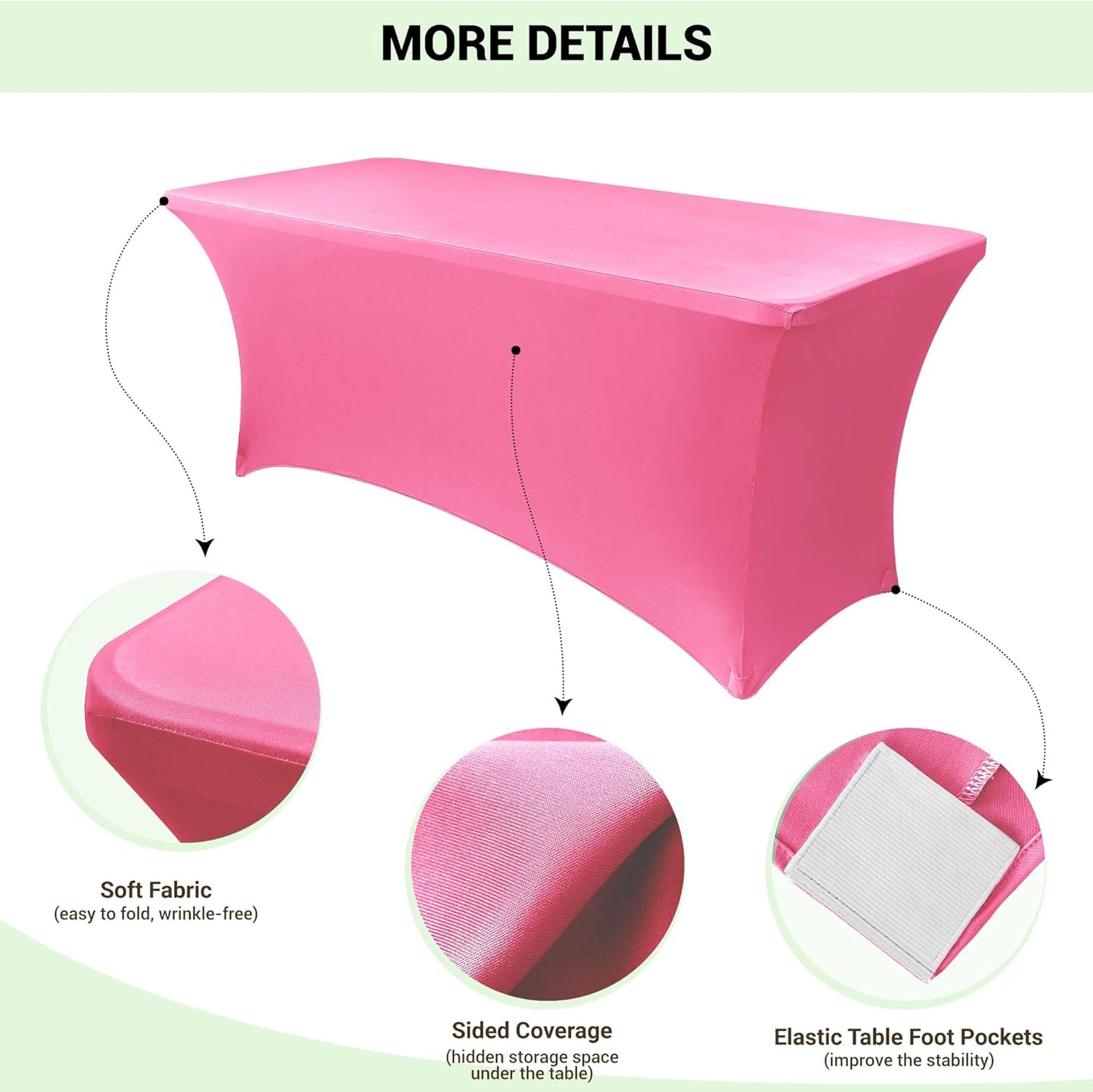 Obstal Spandex Table Cover 6ft Fitted Tablecloth Rectangular - Stretch Rectangle Folding Table Cloth for Birthday Party Wedding Banquet, Dark Pink, 72L x 30W Inch