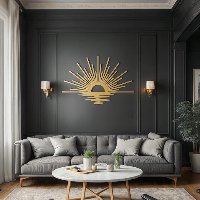 Sun Lines Metal Wall Art, Minimalist Black Sunrise Wall Decor, 3D Shadow Effect, Ready to Hang, Steel Wall Sculpture for Living Room, Bedroom or Entryway