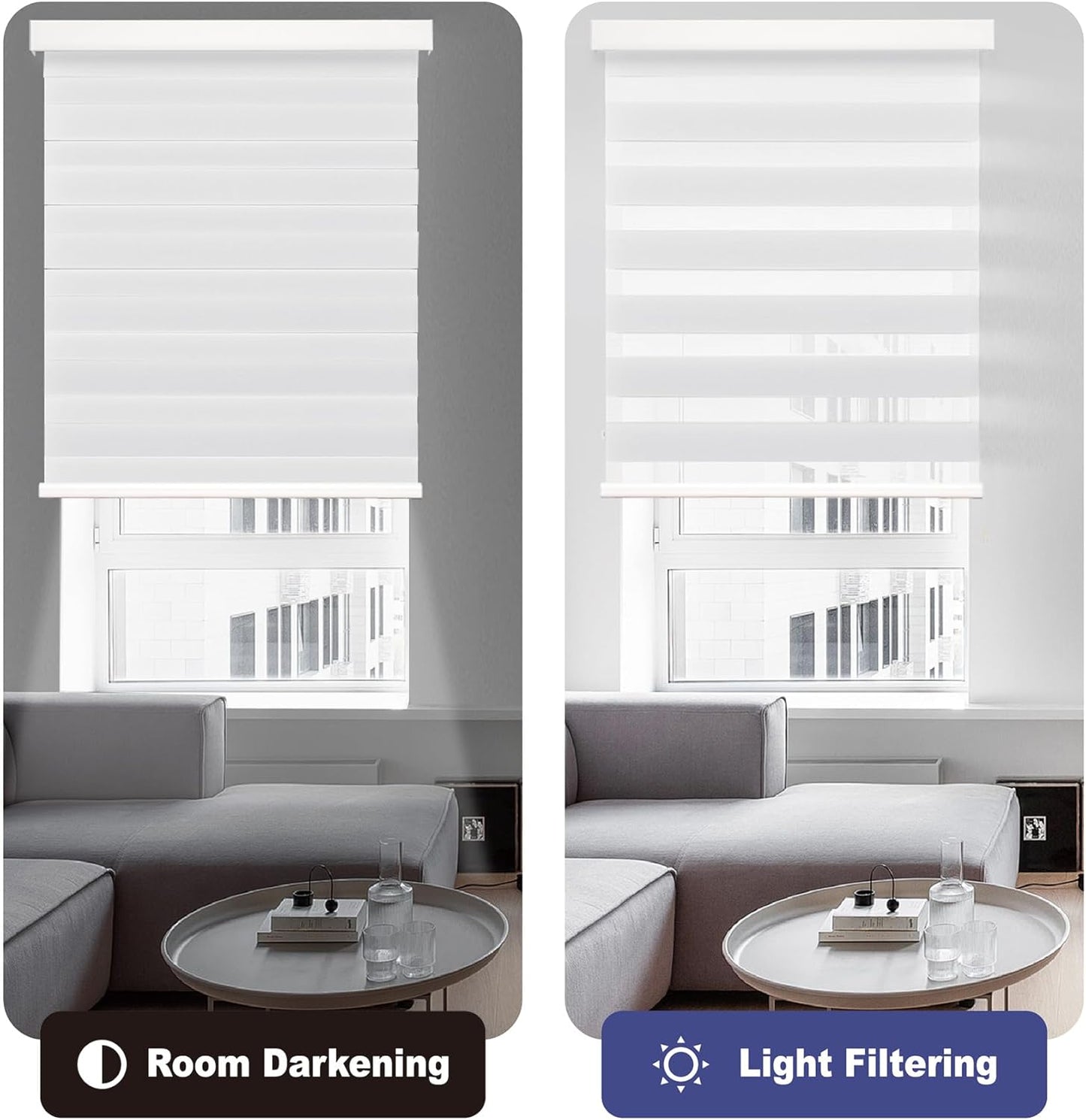 HESTIA Cordless Zebra Blinds Light Filtering Roller Shades UV Blocking Blackout Privacy Indoor Window Blind for Home Office Day and Night, Beige,49" W x 60" H
