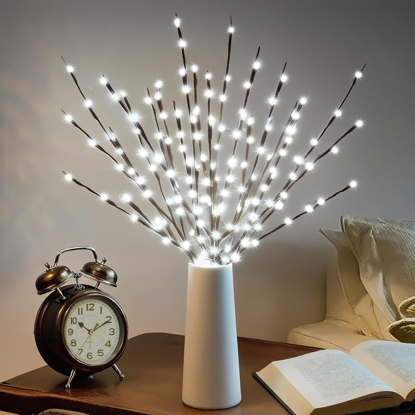 DK177 6 Pack Led Branch Light Battery Operated Lighted Branch Vase Filler Willow Tree Artificial Little Twig Power Brown 30 Inch 20 LED for Home Romantic Decoration, White