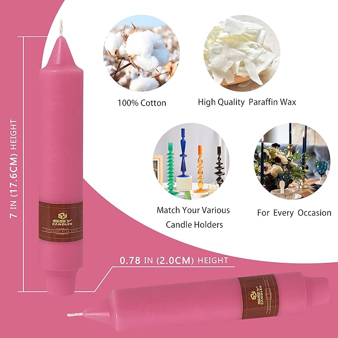 7 Inch Short Taper Candles Candle Stick Handmade Unscented Set of 4 Smokeless Candlesticks Tapered Candle for Wedding Home Decoration(Rose Red)