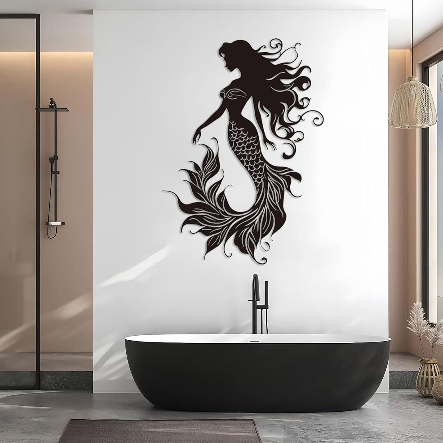 Veplsur Mermaid Metal Wall Art, Metal Mermaid Wall Decor, Marine Biology Wall Decor, Ocean Wall Art, Nautical Wall Hanging, Beach Hanging for Bathroom Bedroom (Gold, 41"x29"|105x75cm)