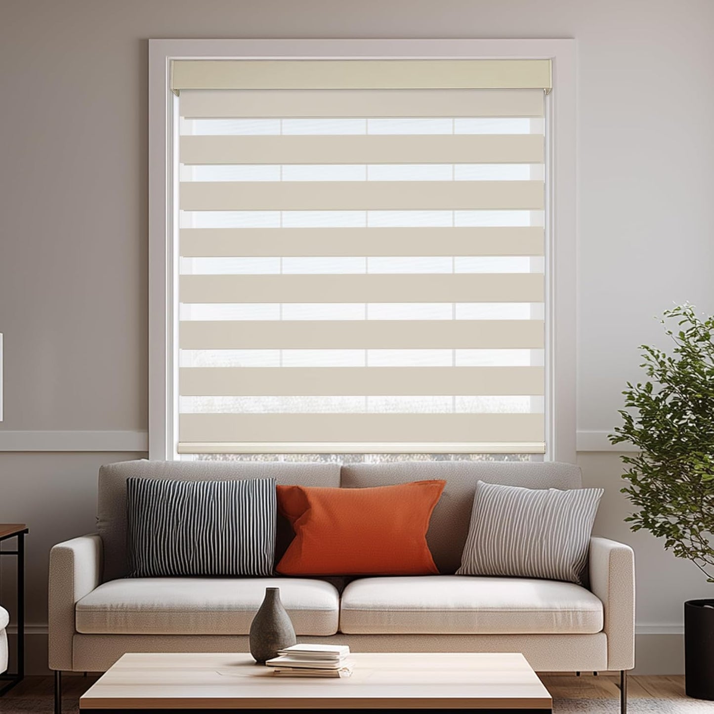 HESTIA Cordless Zebra Blinds Light Filtering Roller Shades UV Blocking Blackout Privacy Indoor Window Shades for Home Office Day and Night, Beige,34" W x 48" H