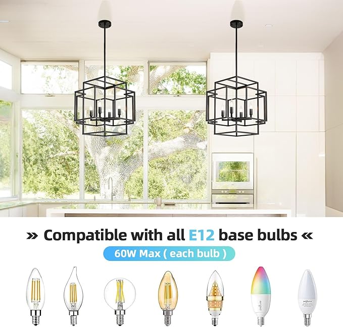 WJShome 16.5" Black Chandelier, 4-Light Farmhouse Foyer Lighting Fixtures, Modern Industrial Ceiling Lantern Pendant Light Large Chandeliers for High Ceilings, for Dining Room, Entryway, Staircase