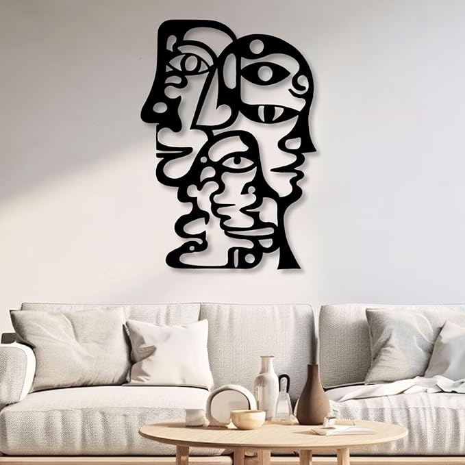 huefoam Abstract Face Metal Wall Art, Picasso Faces Metal Wall Art, Abstract Wall Decor for Living Room, Bedroom, Dining Room (Gold, 30"×21"/76×54cm, metal art wall decor)