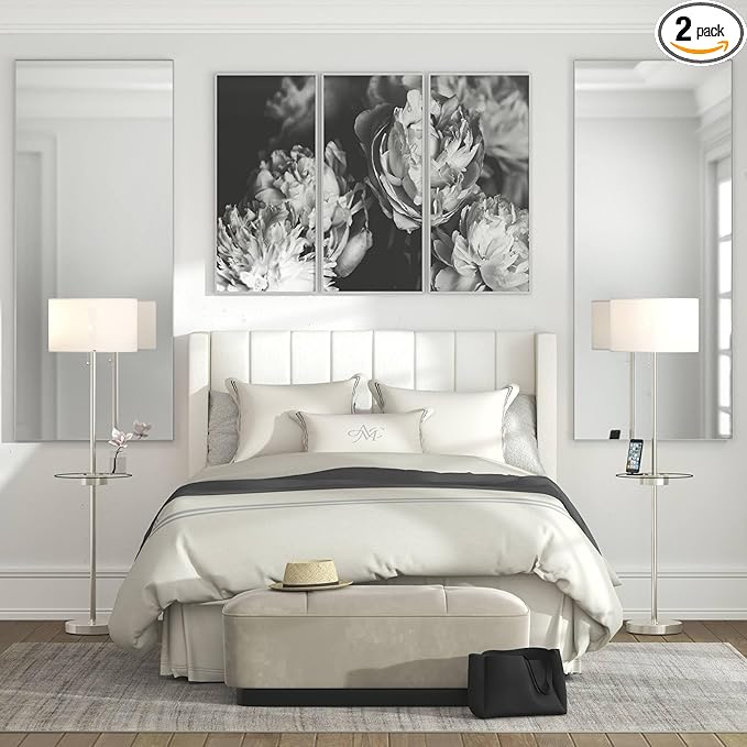 360 Lighting Caper Modern Floor Lamps 60.5" Tall Set of 2 with Tray Table USB and AC Power Outlet Brushed Nickel White Fabric Drum Shades Living Room Reading House Bedroom