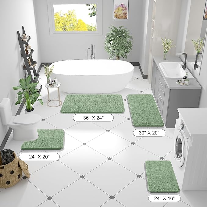 OLANLY Toilet Rugs U-Shaped 24x20, Extra Soft Absorbent Chenille Contour Bathroom Rugs for Toilet, Dry Quickly, Machine Washable, Non-Slip Bath Mat, Sage Green