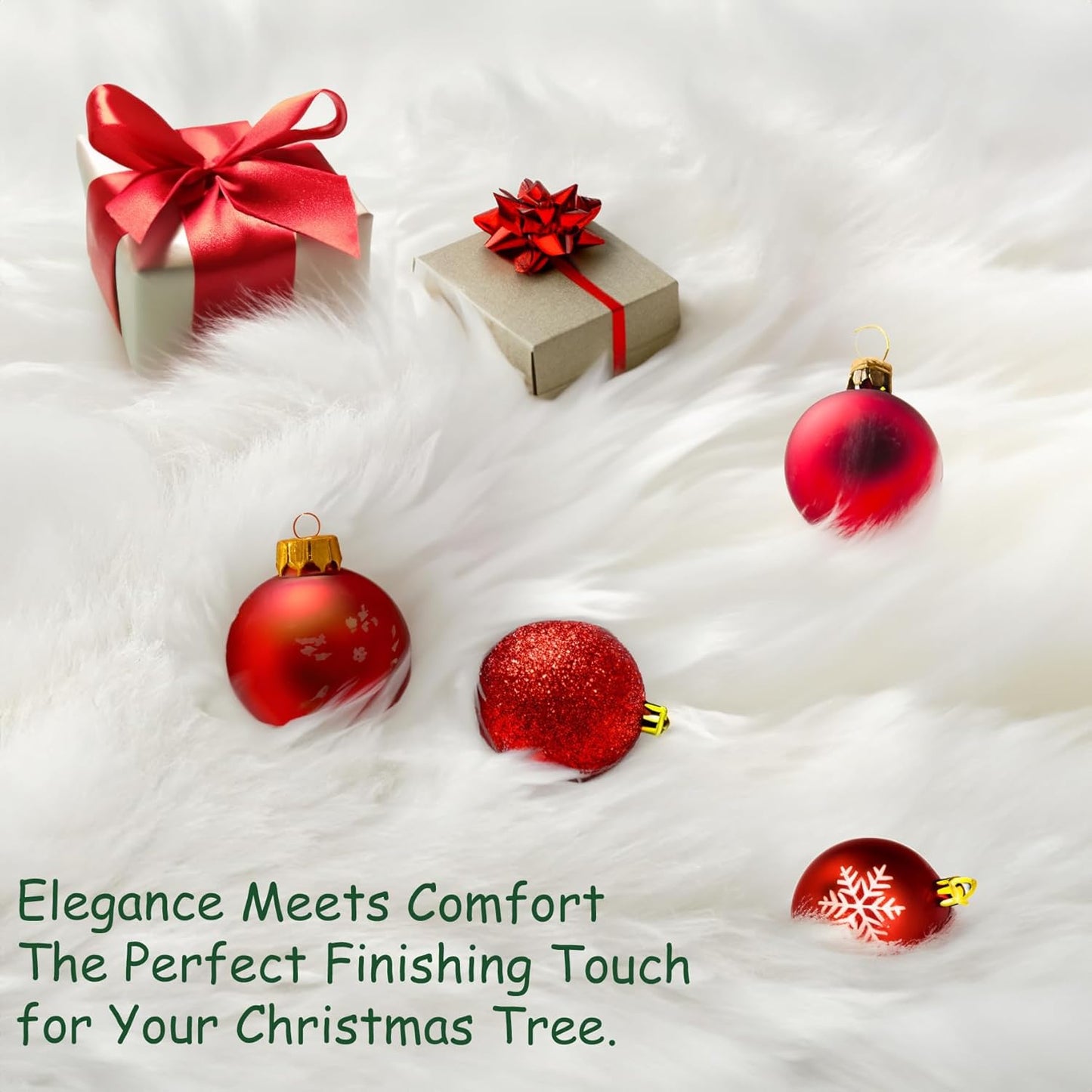 AOGU 36 Inch Faux Fur Christmas Tree Skirt White Plush Skirt for Merry Christmas Party Christmas Tree Decoration