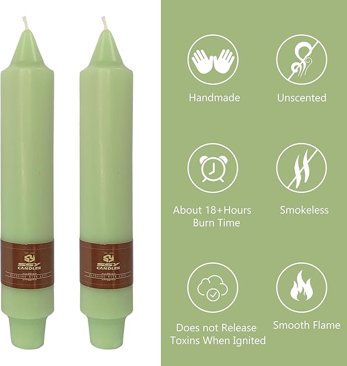 7 Inch Short Taper Candles Handmade Unscented Set of 4 Smokeless Candlesticks Tapered Candle for Wedding Spring Home Decoration(Light Green)