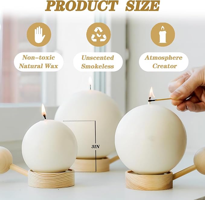 18 PCS White Round Candles,3 in Ball Candles Bulk Set,Dripless Unscented Smokeless，Whether You're Hosting a Wedding or Other Party, or Decorating Your Home,It's a Great Choice.