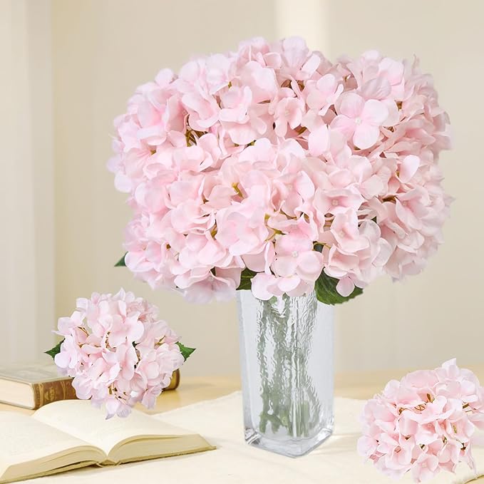 Artificial Flower Hydrangea Fake Hydrangea, Used in The Center of The Family Bathroom Desk Shelf or Wedding Bouquet Decoration, Contains 6 Pink Branches