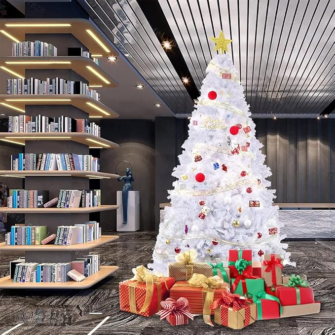 8FT Premium Spruce Artificial Holiday Christmas Tree for Home, Office, Party Decoration 1500 Branch Tips, Easy Assembly, Metal Hinges & Foldable Base White