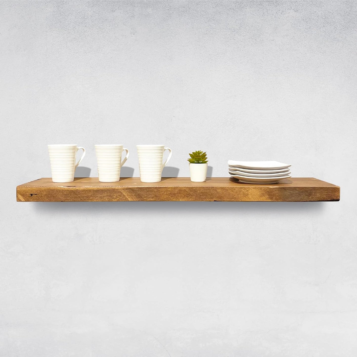 URBANDI, Rustic Floating Shelves, Set of 2, Hidden Bracket, Solid Wood, Heavy Duty, Wall Mounted Shelves, (Brown, 12Wx6D)