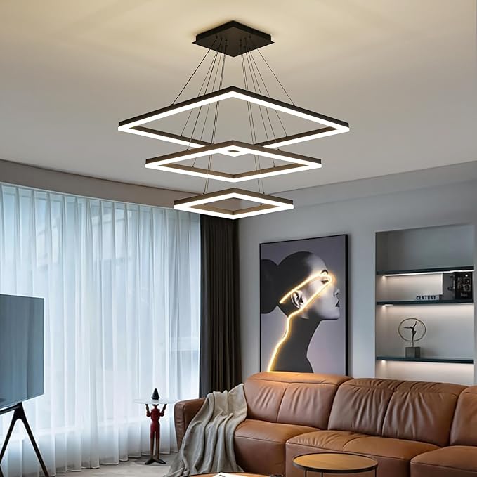 Ceiling Chandelierst, with Remote Control Dimmable 3 Color Mode & Brightness (Warm & Cool & Neutral Light) Ceiling Chandelier, Acrylic Anti-Flicker Dining Light Fixture for Kitchen