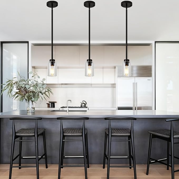 Oil Rubbed Bronze Pendant Lights Kitchen Island - Clear Glass Pendant Light Fixture Multiple Stems Rods 2 Pack