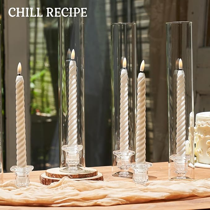 CHILL RECIPE Glass Hurricane Candlestick Holders Clear 14" Tall Cylinder Candle Holder Chimney Tube, Taper Crystal Candle Stick Holder for Birthday Wedding Christmas Home Decor(6Pcs Diamond)