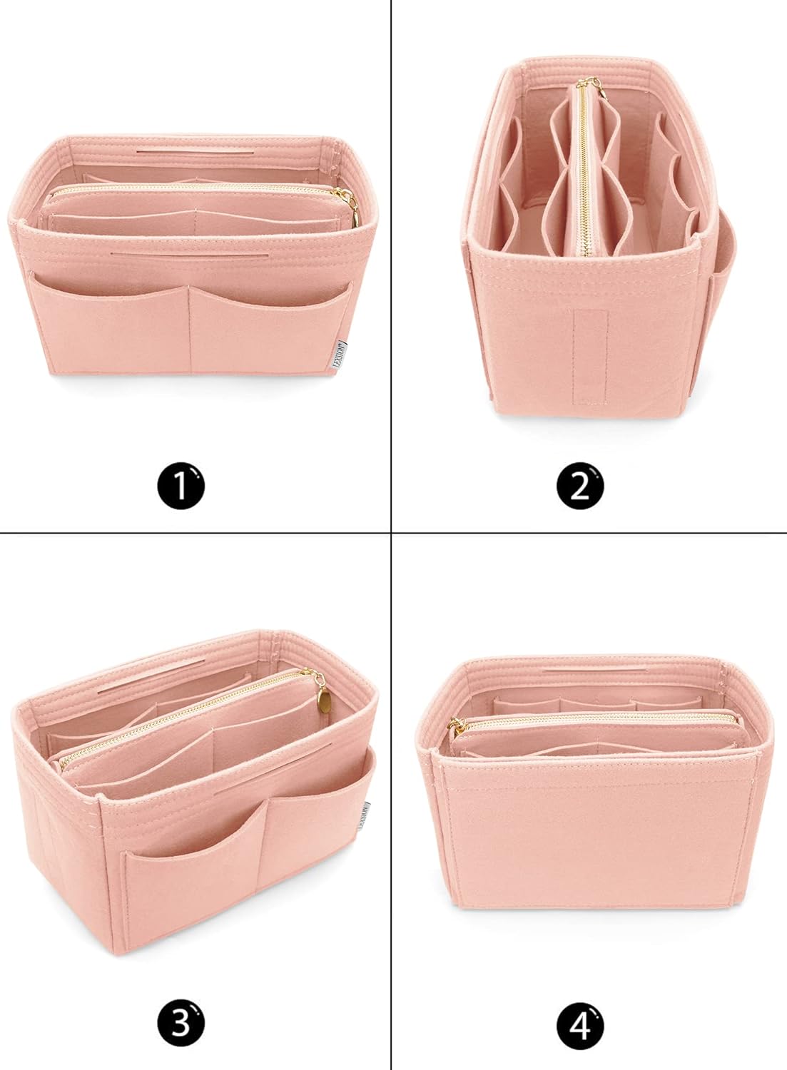 LEXSION Felt Purse Bag Organizer Insert with zipper Bag Tote Shaper Fit Speedy Neverful PM MM