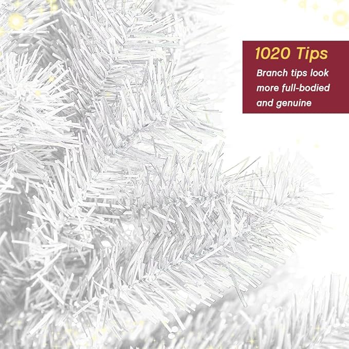 PLKO 7FT Artificial Holiday Christmas Tree，Artificial Christmas Tree Xmas Pine Tree with Stand and Soft White Branch for Holiday Indoor Outdoor,1020Tips(White)