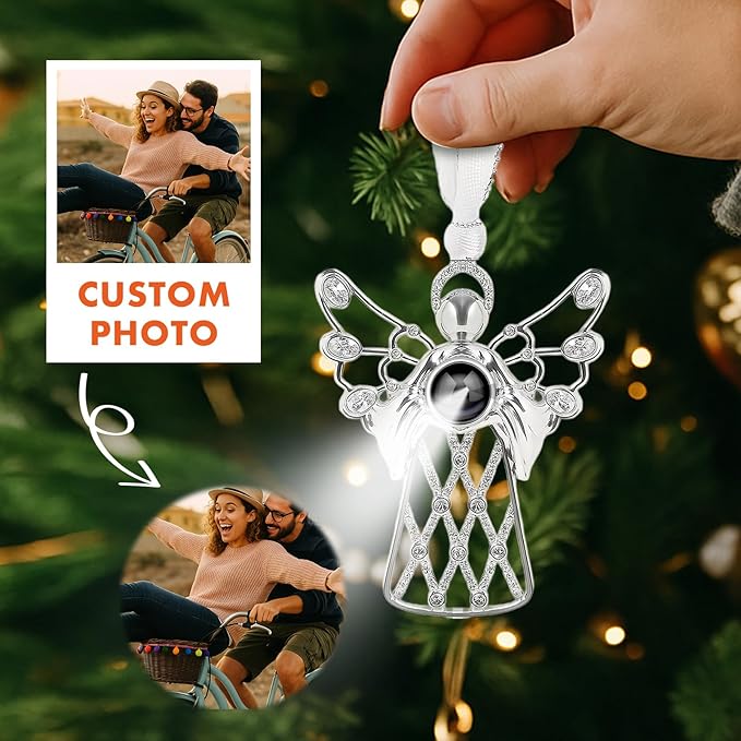 Custom Picture Ornaments, Personalized Christmas Ornaments with Photo Inside, Personalized Angel Ornament, Memorial Christmas Ornament, Gifts for Family/Friends/Couples(Angel Embrace)
