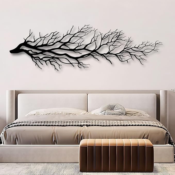 Tree Wall Art, Tree Branch Wall Decor, Metal Tree Branch Wall Art, Tree Branch Wall Hanging, Minimalist Branch Wall Decor, Metal Tree Wall decor, Tree of Life for Bedroom Living Room (Black, 59 x 18 in | 150 x 46cm)