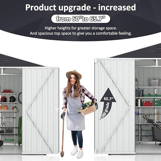 8x8 FT Outdoor Storage Shed, Garden Shed with Updated Frame Structure and Lockable Doors, Metal Tool Sheds for Backyard Garden Patio Lawn, Gray