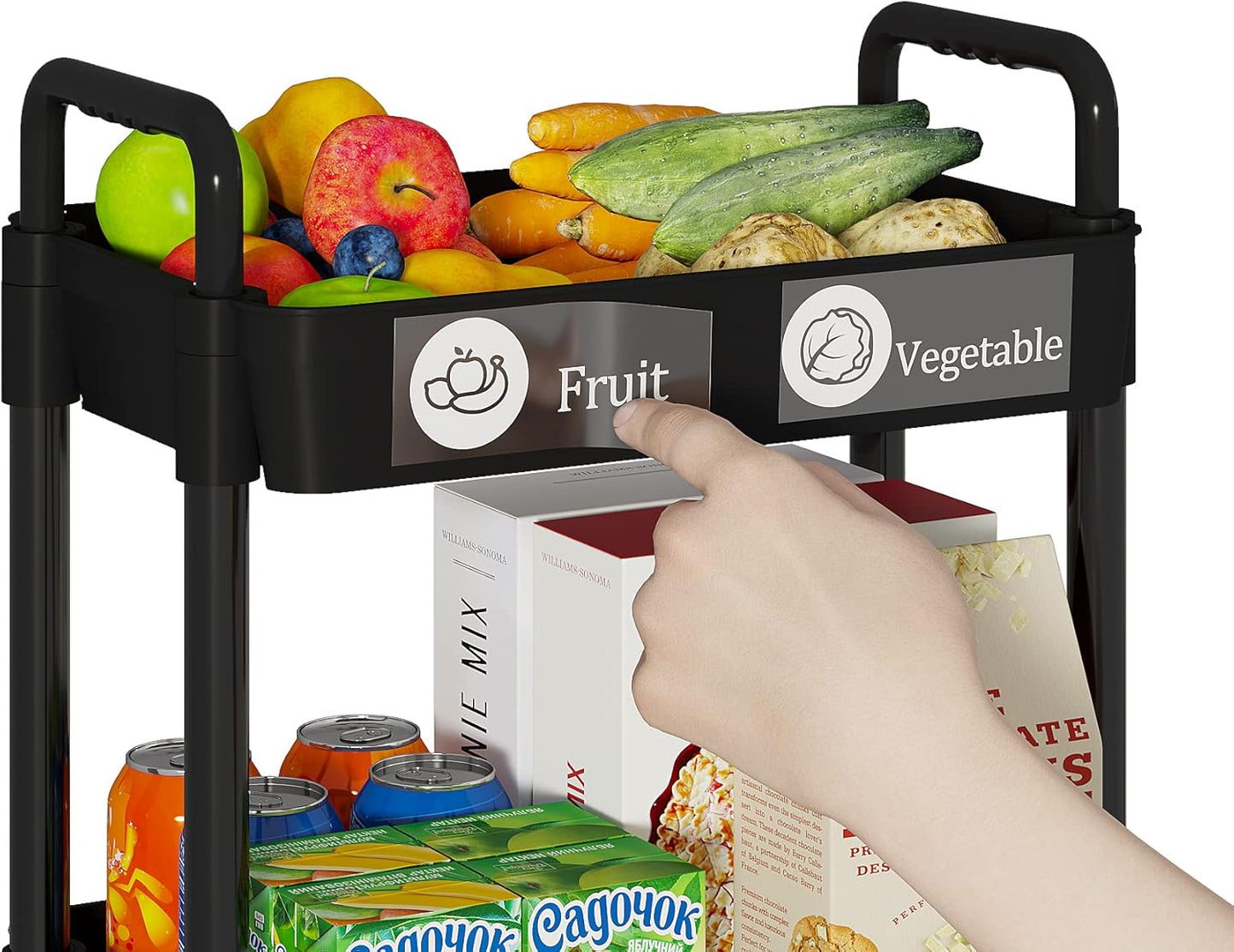 Laiensia Storage Cart,Multifunction Utility Rolling Cart Kitchen Storage Organizer,Mobile Shelving Unit Cart with Lockable Wheels for Bathroom,Laundry,with Classified Stickers