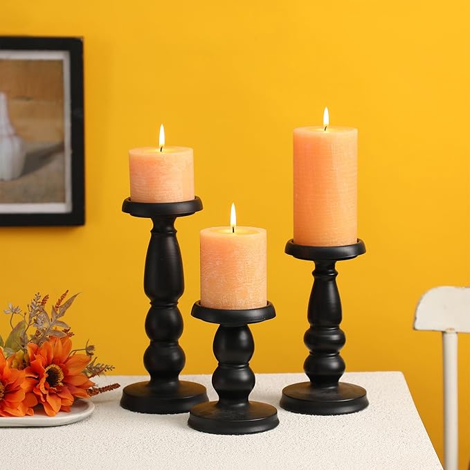 3x3 Inch Yellow Pillar Candles - Set of 3 Unscented, Large, Smokeless Dripless Candles for Dinner Table Decor, Home Rustic Decor, Fall Centerpieces