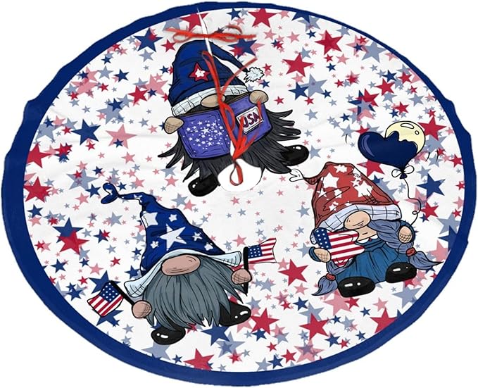 July 4th American Flag Patriotic Tree Skirt 48" Gnome Tree Mat for Christmas Xmasn Festive Party Yard Decorations Indoor Outdoor Ornaments