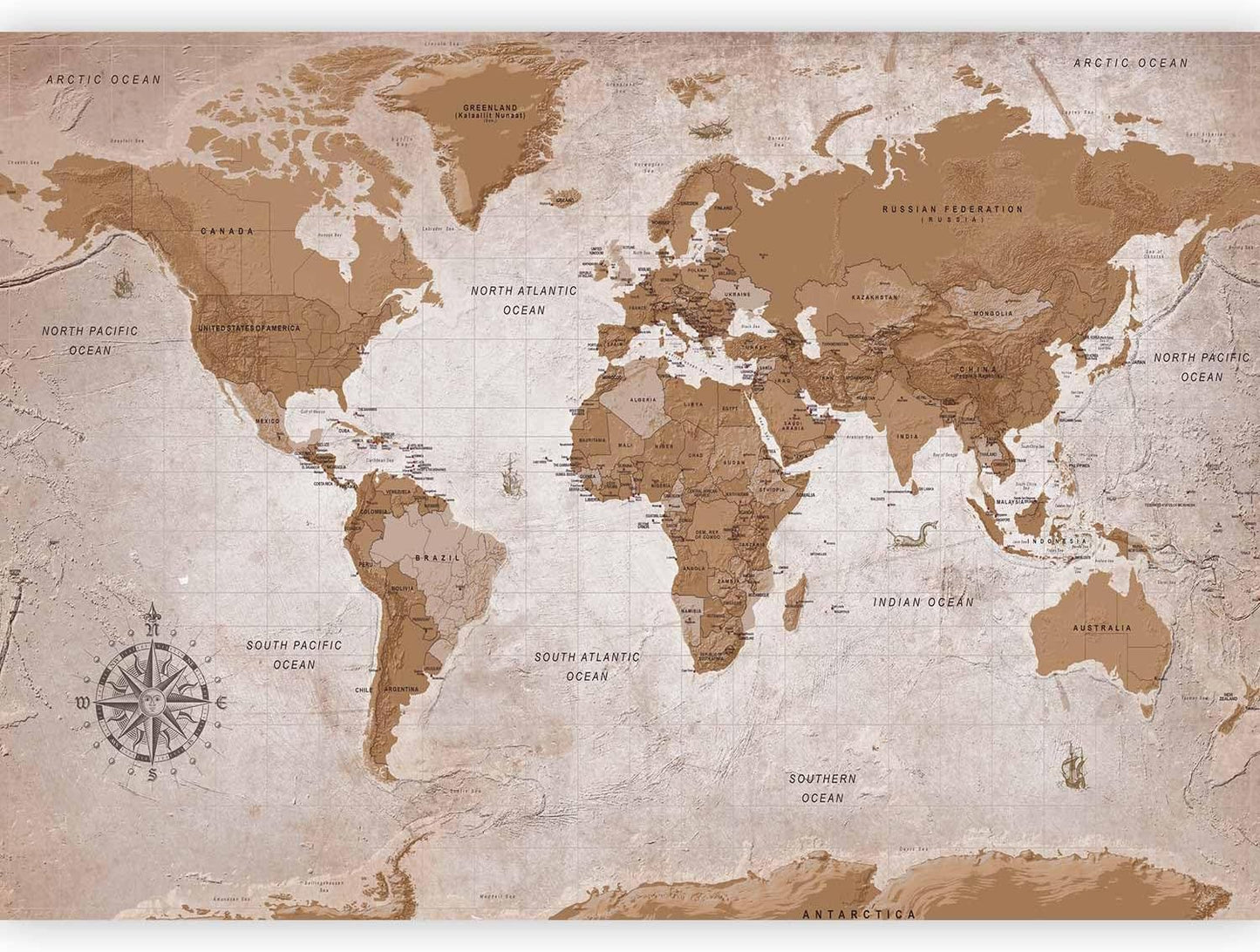 artgeist Wall Mural World Map 116x83 in - XXL Peel and Stick Self-Adhesive Wallpaper Removable Large Sticker Foil Wall Decor Print Picture Image Design Map of The World k-A-0108-a-a