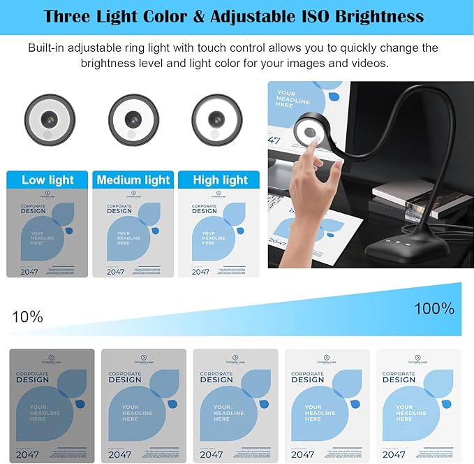 Document Camera for Teachers, Doc Camera, USB Visualizer with LED Light, Auto Focus, Image Invert, Fold, For Mac OS, Windows, Chromebook
