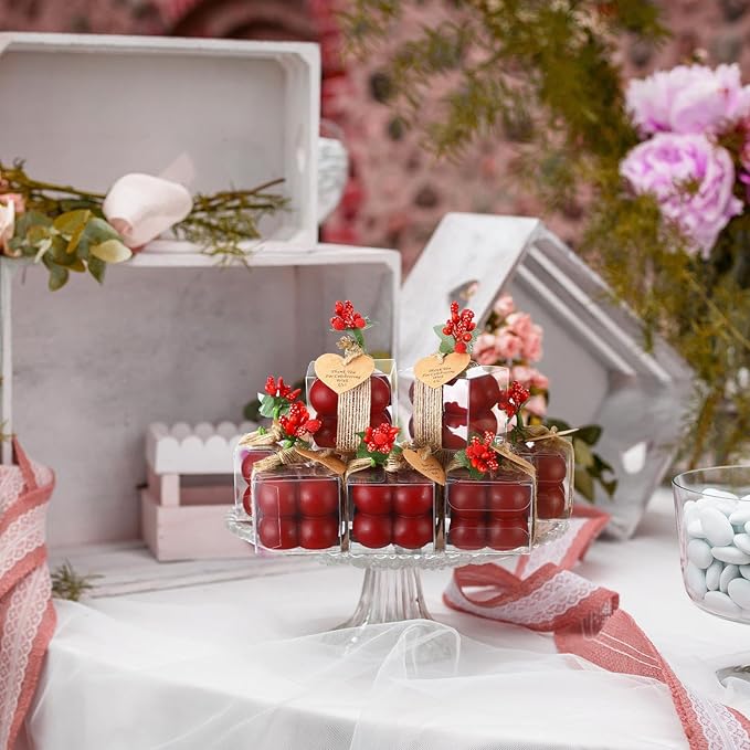 MTLEE 30 Sets Mini Bubble Candles Wedding Favors Gifts for Guests 1.57" x 1.38" Bubble Candles with Cards Dried Flowers DIY Gift Set for Baptism Party Bridal Shower Thank You Gifts (Burgundy Red)