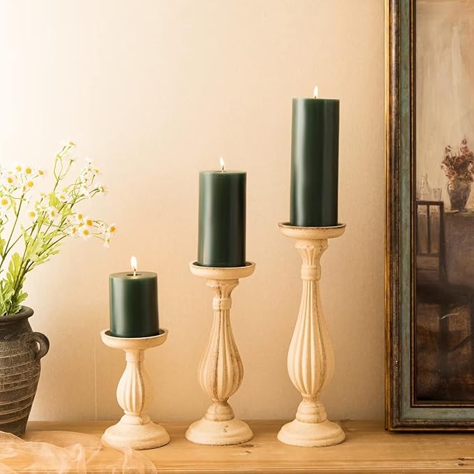 MOZEAL 3" x 6" Hand-Poured Unscented Candle,Dripless Pillar Candle Set of 3,Long Lasting Burning,Approx 120 Hours Burn Time,Rustic Country Style,for Wedding,Dinner,Christmas and Home Decor,Dark Green