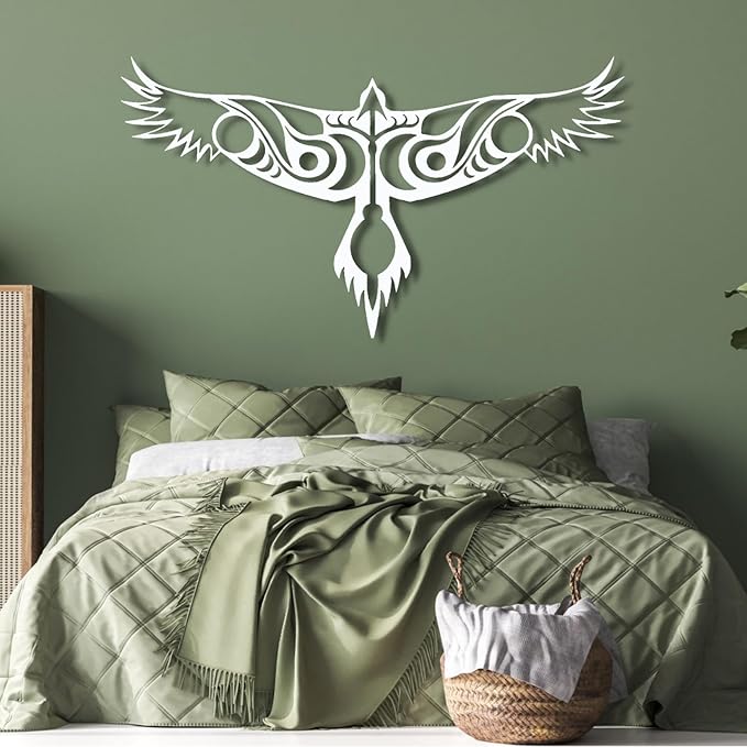 Metal Wall Decor-Metal Norse Raven Wall Decor, Nordic Raven Metal Viking Wall Art Decor, Odin’s Raven Metal Wall Sculpture, Metal Wall Art, Norse Mythology Metal Art, Wall Hangings (Gold, 69"x 39"| 176x100cm)