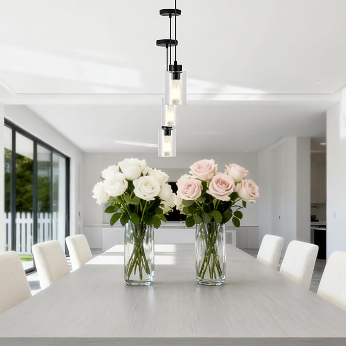 Pendant Lights Pendant Light Fixtures Pendant Lighting Matte Black Modern with Glass Shade, Kitchen Island, Adjustable Cable, Living Room, Bedroom, Hallway
