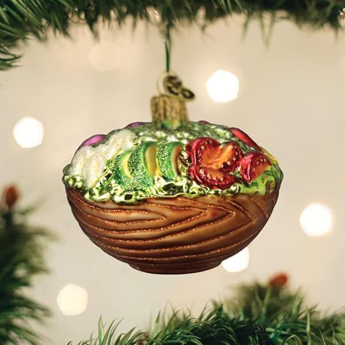 Old World Christmas Bowl of Salad Glass Blown Ornament for Christmas Tree, Handcrafted Holiday Decoration, Food Collection