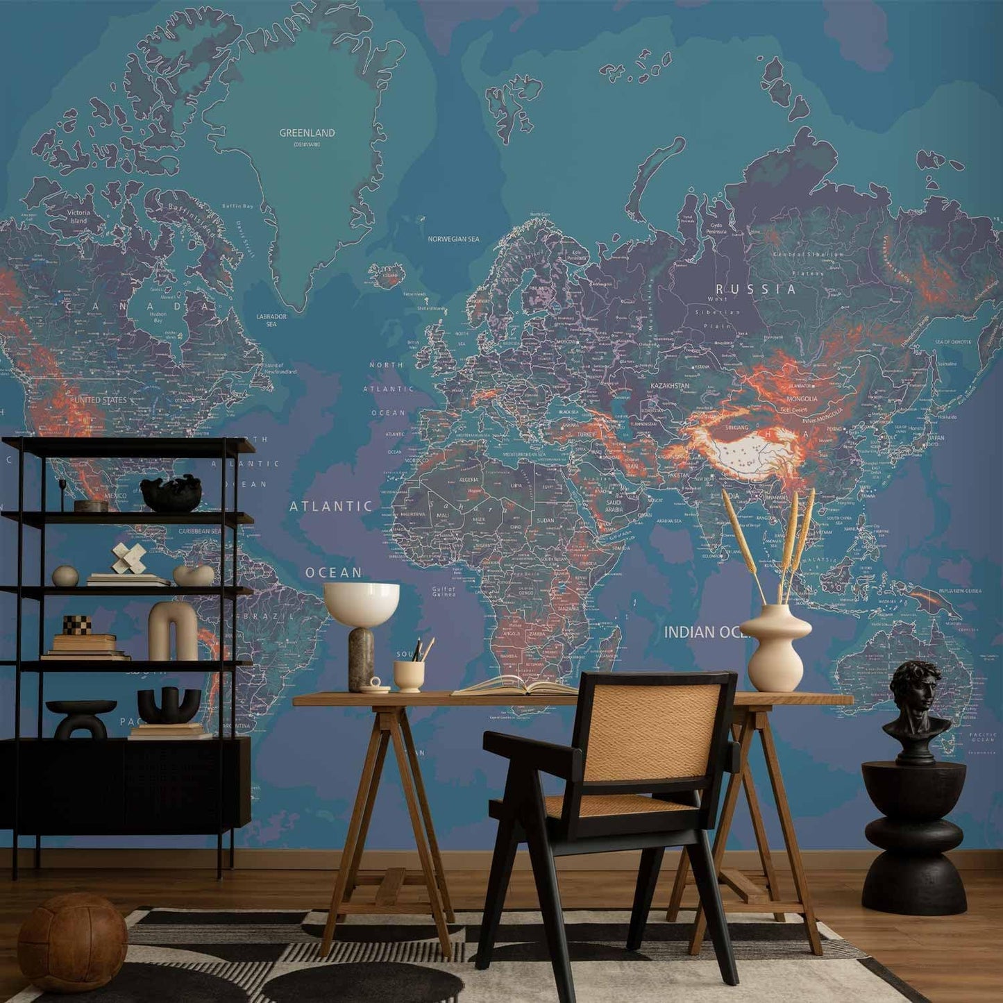 artgeist Premium Wall Mural World Map 98x69 in - XXL Non-Woven Wallpaper Fleece Wall Decor Photo Print Picture Image Design Home Map of The World k-A-0061-a-d