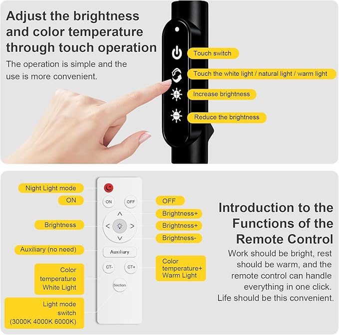Bright LED Floor Lamps Remote Dimming for Eyelash Extension Tattoo Manicure Craft Drawing Makeup,Living Room Bedroom Office Adjustable Standing Reading Lights Esthetician Decor Supplies Nail lamp