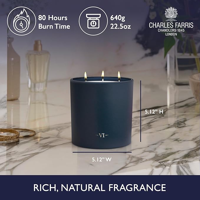 Charles Farris Luxury Scented Candle – 3 Wick, Hand-Poured, Long Lasting, Clean Burning, 640g / 22.5oz, Up to 80 Hours of Burn Time, Made in England – Tuberose, Jasmine & Ylang Ylang – Garden of Eden