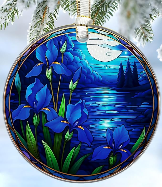 Christmas Ornaments 2025, Stained Glass Christmas Tree Decorations, Exchange for Women, Men, Collectible Dated Year Ornaments for Tree - Glass Hanging Ornamen（Flowers）