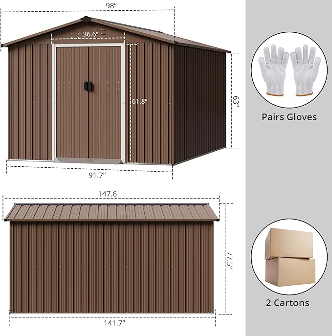 8X12 Ft Outdoor Metal Storage Shed with Roof, Weatherproof Steel Tool Shed with Lockable Door for Lawn Mower, Bike & Garden Equipment Storage