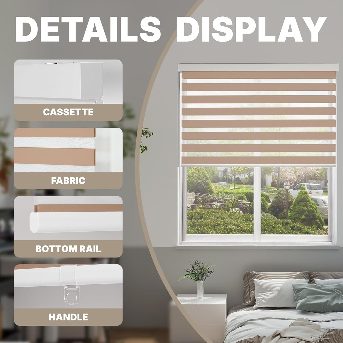 HESTIA Cordless Zebra Blinds Light Filtering Roller Shades UV Blocking Blackout Privacy Indoor Window Blind for Home Office Day and Night, Beige,36" W x 60" H