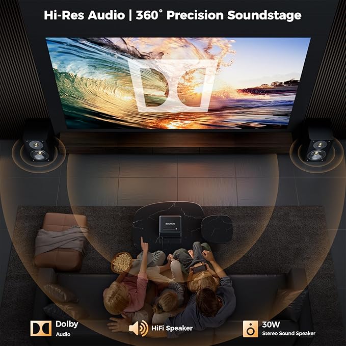 GooDee 4K Smart Projector with WiFi & Bluetooth - 3000 ANSI UHD, ToF Auto Focus Keystone MEMC, Dolby Audio Home Theater Video Projector Built-in Streaming Apps, Indoor & Outdoor Movies, Gaming