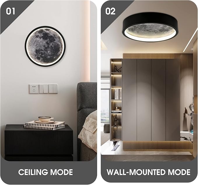 Flush Mount Ceiling Light,Led Dimmable Ceiling Light Fixture with Remote Control,11.8 "Wall Mounted Decorative Moon Ceiling Lights for Bedroom,Hallway and Bedside.(34W